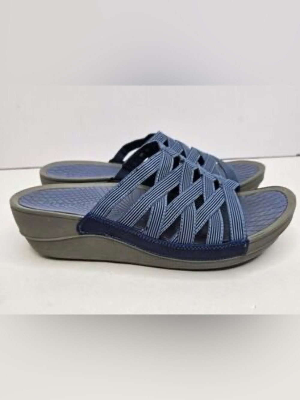 Baretraps Women’s Braverly Blue Strappy Slide Wedge Sandals Comfort Size 9.5